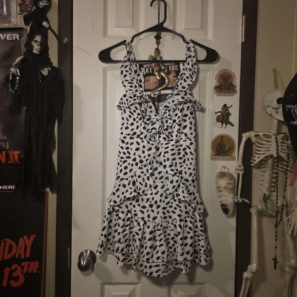 Forever 21 White and Black Ruffle Spot Tiered Mini Dress